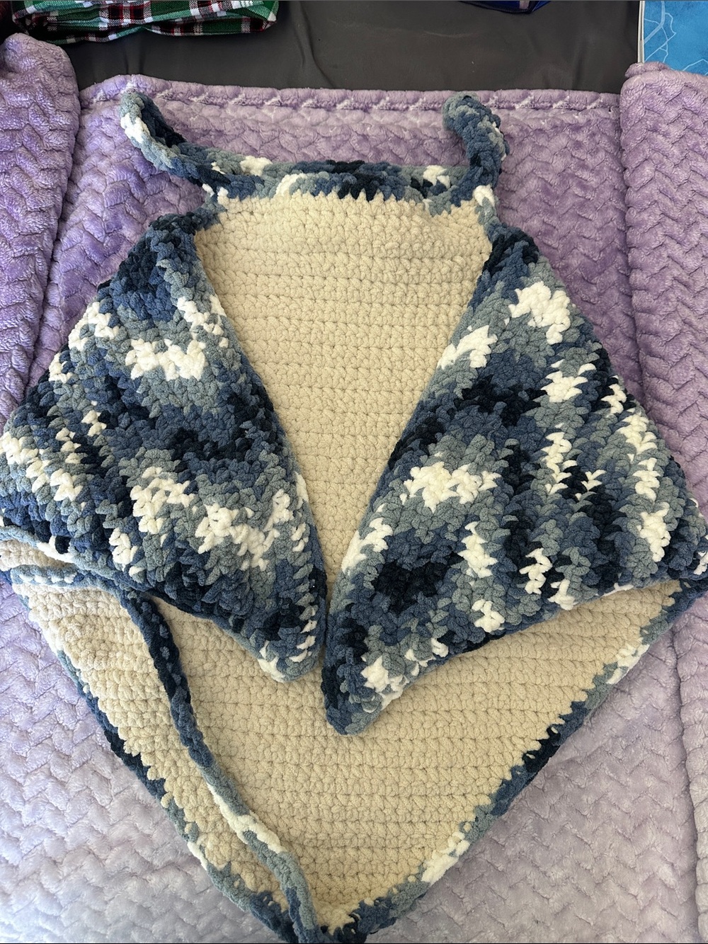 Amigurumi Cozy Handcrafted Blue & Cream Crochet Stingray Pouch
